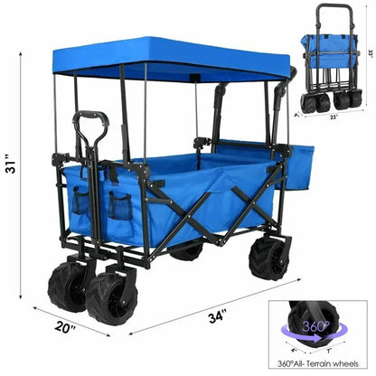 262L Collapsible Wagon cart with Removable Canopy, 115kg Capacity Push & Pull Utility Cart 600D Oxfort, Off-road wheel