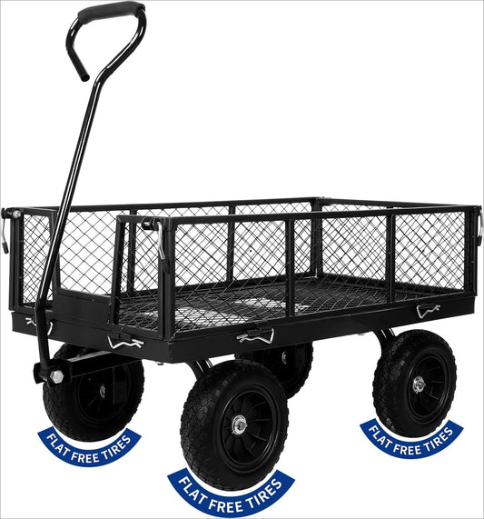 880 lbs 10" Flat Free Tires Steel Garden Cart with 180° Rotating Handle and Removable Sides