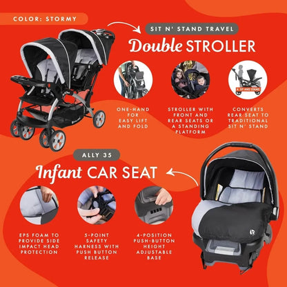Infant and Toddler Double Stroller & Car Seat Combo, 2 Pc Set