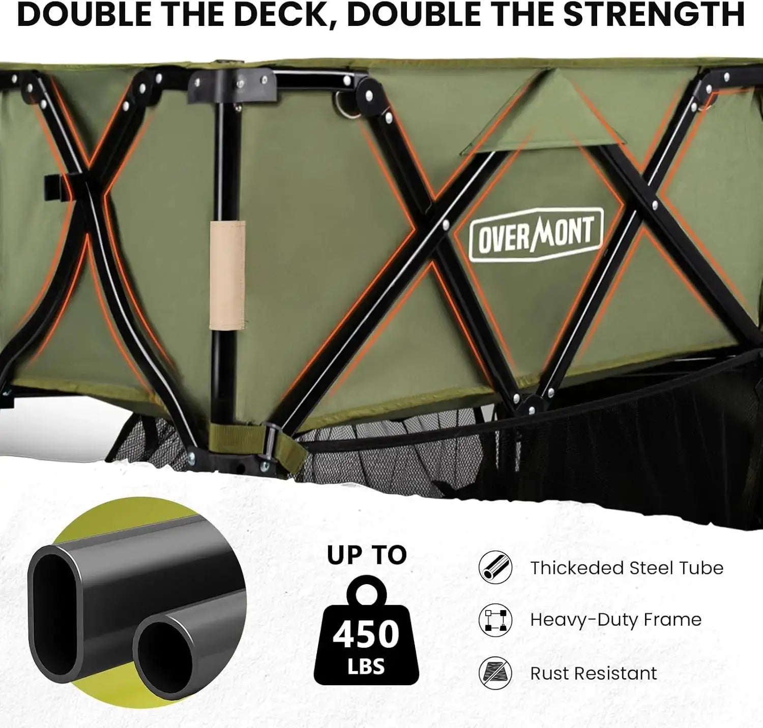 400L Foldable Double Decker Wagon, Large Capacity Collapsible Wagon Cart, 52" Extra Long Extender All Terrain Big Wheels - heavy duty frame