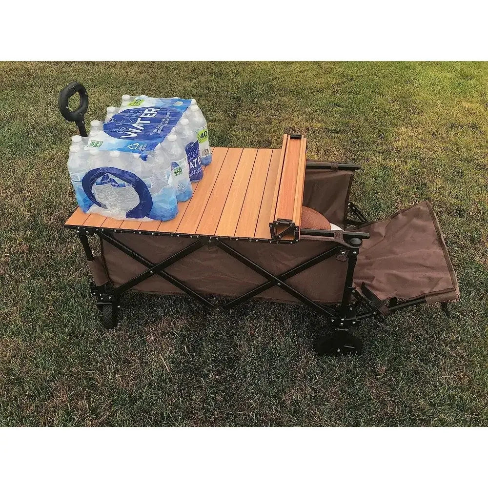 Utility Wagon, Garden Cart, Collapsible, w/Wood Roll Top, Adjustable Handle, Drop-Gate, All-Terrain Wheels, Heavy-Duty Folding Frame - compact design