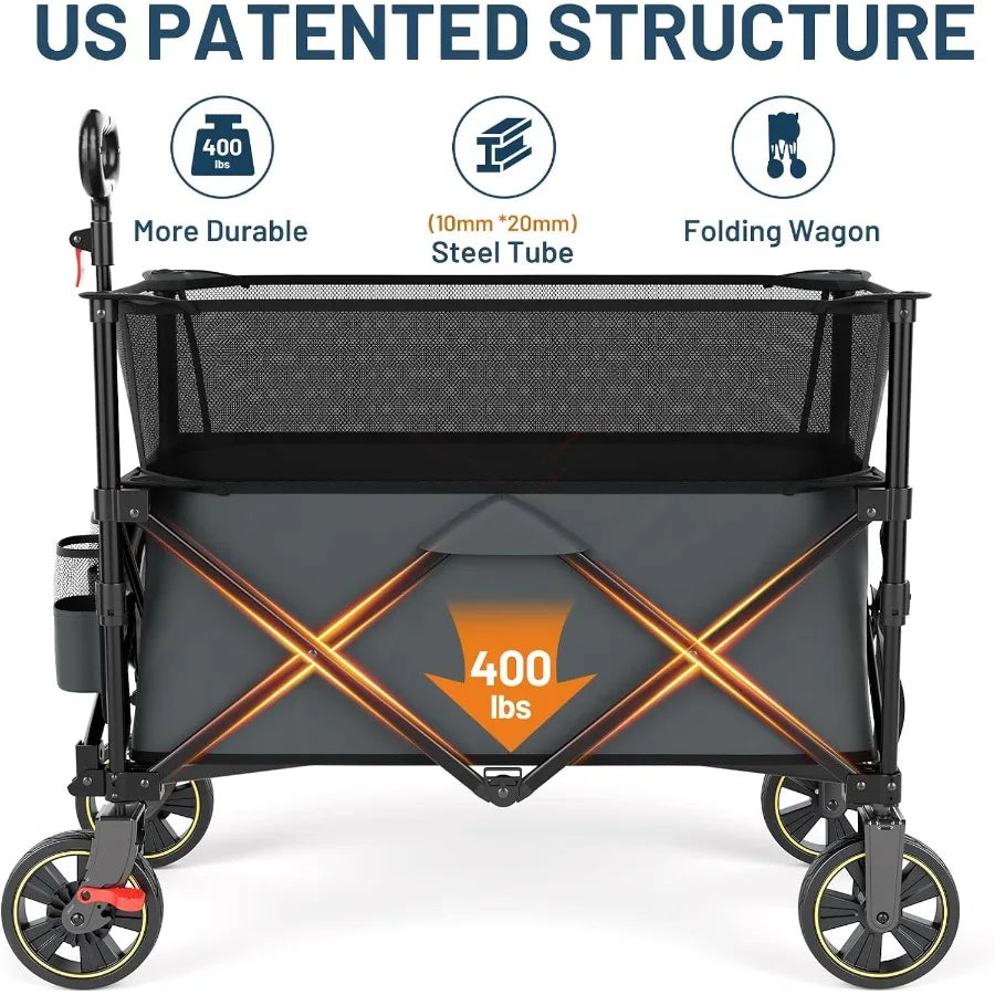 Extra Large Collapsible Folding Wagon with Extended Height Adjustment