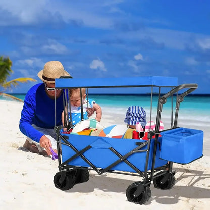 262L Collapsible Wagon cart with Removable Canopy, 115kg Capacity Push & Pull Utility Cart 600D Oxfort, Off-road wheel