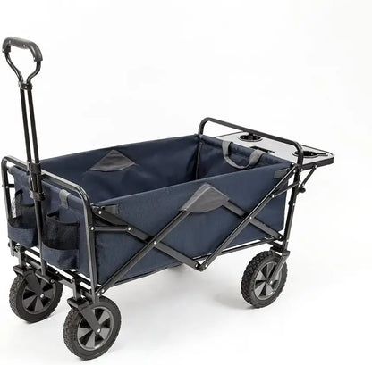 Collapsible Outdoor Utility Wagon with Folding Table and Drink Holders, Gray
