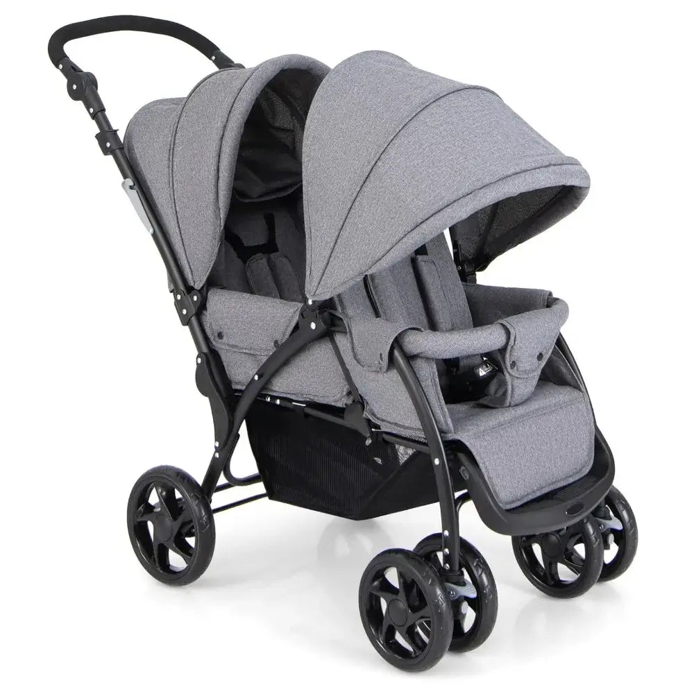 Double Stroller, Foldable Lightweight Infant Twin with Tandem Seating, 5-Point Harness, Recline Seat, Storage