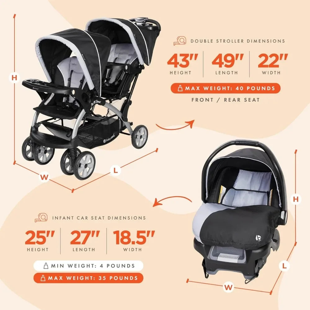 Infant and Toddler Double Stroller & Car Seat Combo, 2 Pc Set