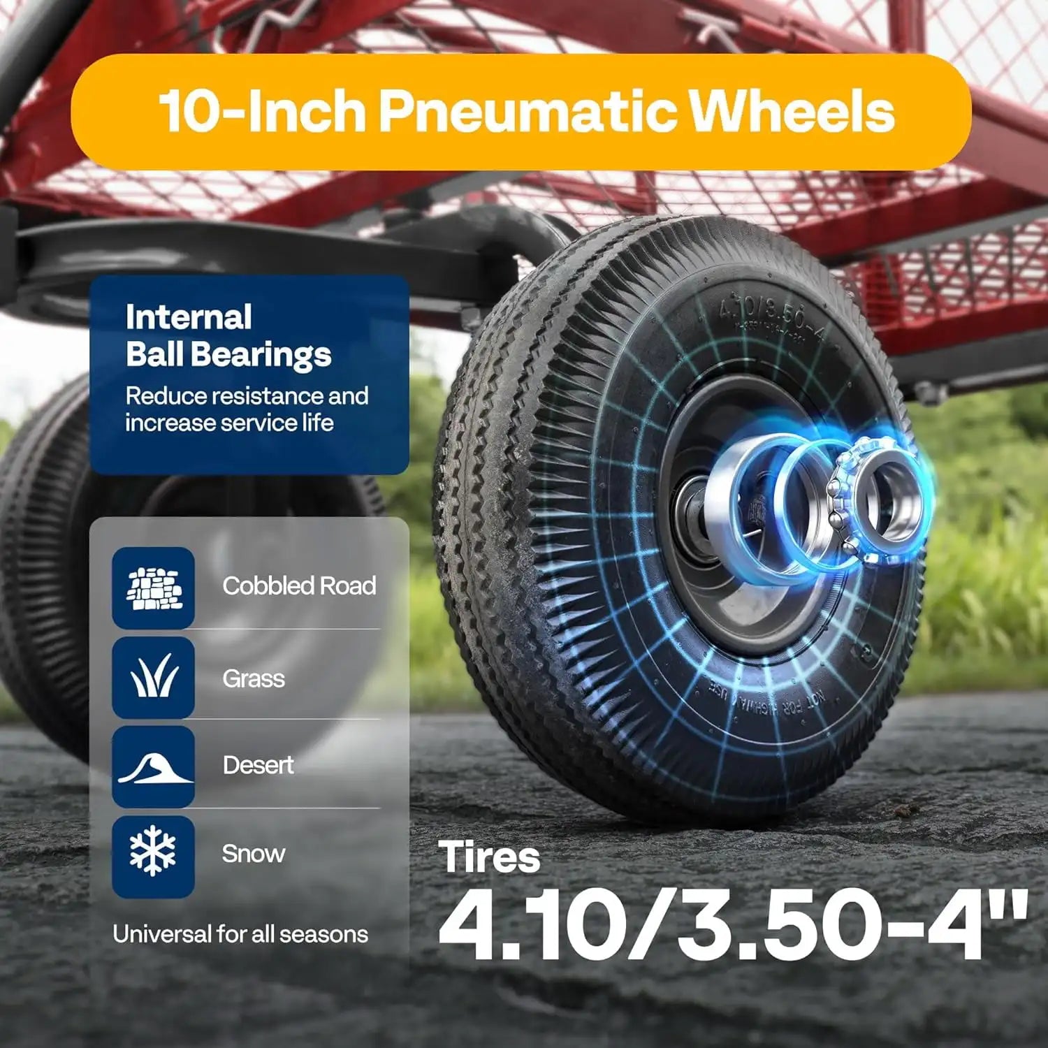 Heavy Duty Steel Garden Cart 880 lbs Capacity, 38" x 21" Folding Utility Wagon with 10 Inch Wheels - 10" pneumatic wheels