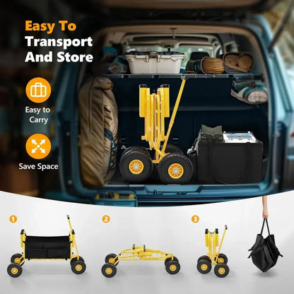Fishing Cart, Foldable Trolley with 11" Airless Tires, Beach Trailer with Large Cargo Basket, 550 lbs Load Capacity, 8 Fishing Rod holders - easy storage