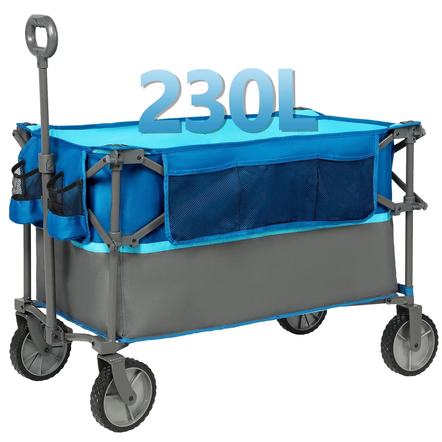 Collapsible Folding Garden Wagon, Utility Cart with Wheels, Cup Holder& Side Pocket, Orange