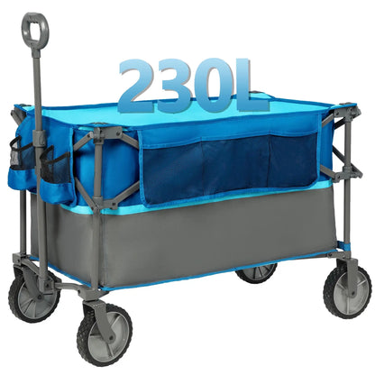 Collapsible Folding Garden Wagon, Utility Cart with Wheels, Cup Holder& Side Pocket, Orange