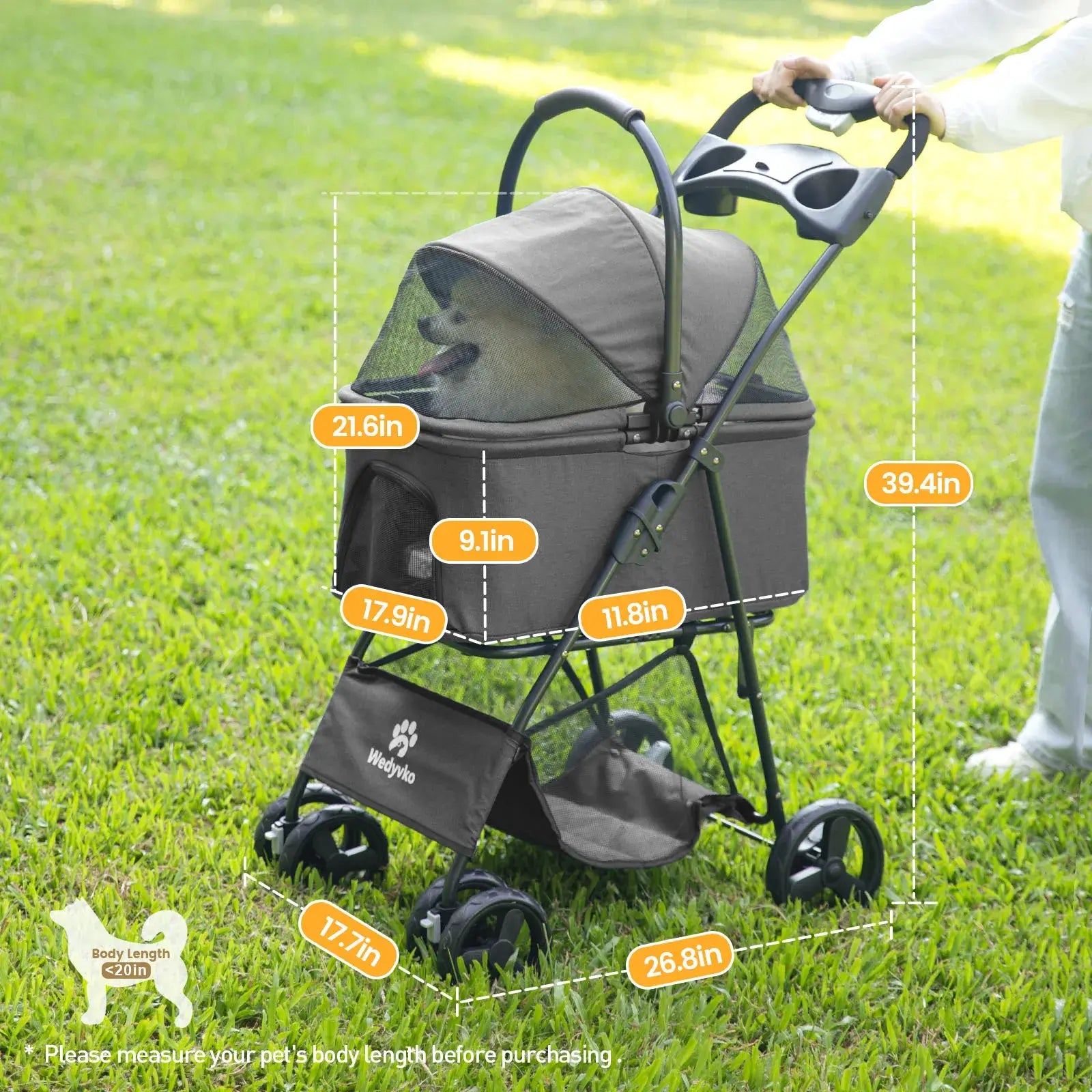 Luxury Detachable Pet Stroller -Product Measurements
