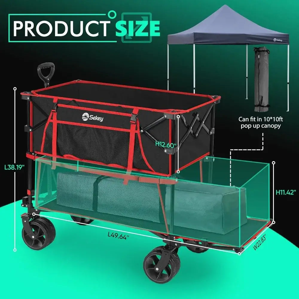  Heavy Duty Double Decker Wagon with Brakes, 50" Extra Long Extender Cart, 500lbs Heavy Duty Collapsible Wagons - product dimensions