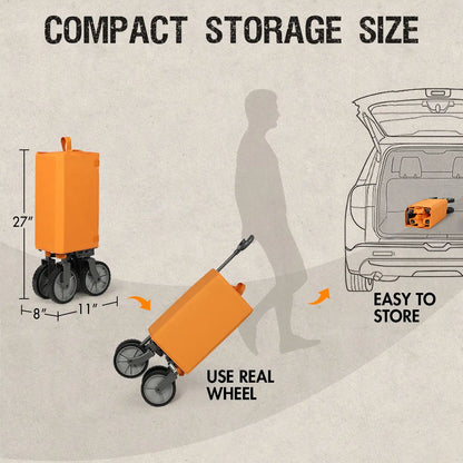 Collapsible Folding Garden Wagon, Utility Cart with Wheels, Cup Holder& Side Pocket, Orange