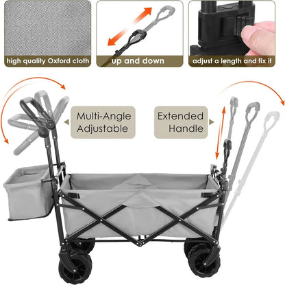 262L Collapsible Wagon cart with Removable Canopy, 115kg Capacity Push & Pull Utility Cart 600D Oxfort, Off-road wheel