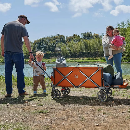 Extra Long Collapsible Wagon with Tailgate and Brakes, 300lbs Heavy Duty Foldable Wagon with Adjustable Handle, 250L - large capacity