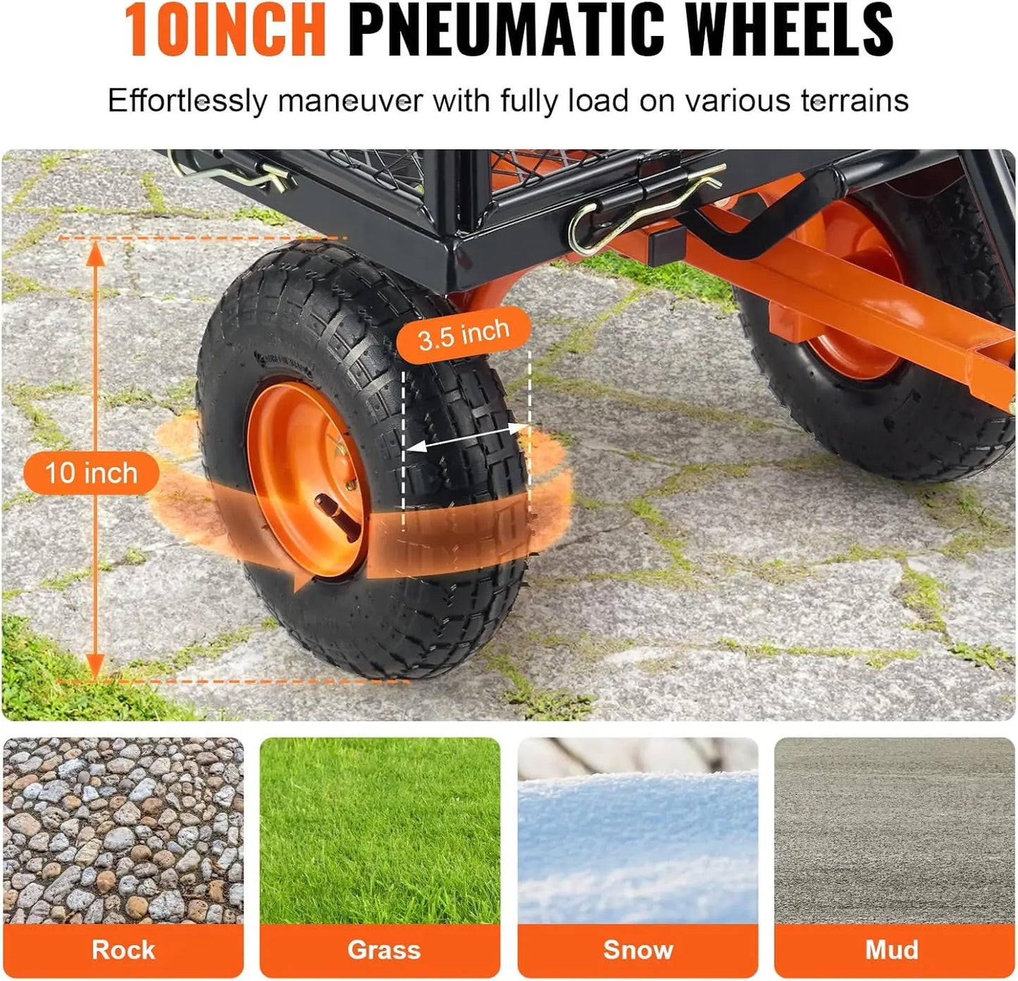 400lbs Steel Garden Dump Cart, Heavy Duty, Wagon with Removable Sides Convert to Flatbed Utility Liner 10in