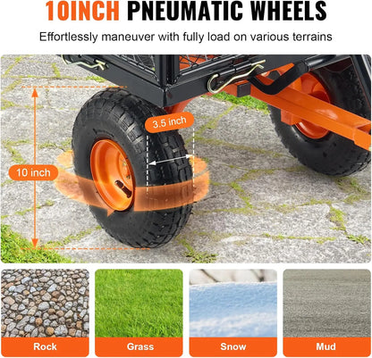 400lbs Steel Garden Dump Cart, Heavy Duty, Wagon with Removable Sides Convert to Flatbed Utility Liner 10in