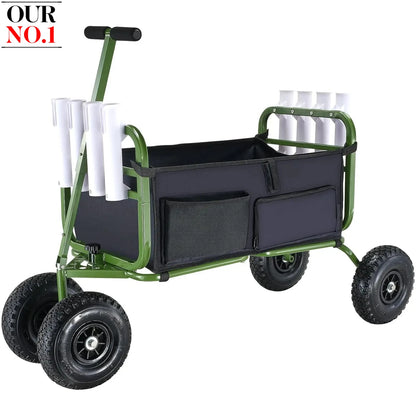 Foldable Beach Fishing Cart, 300 lbs with Rubber Balloon Tires
