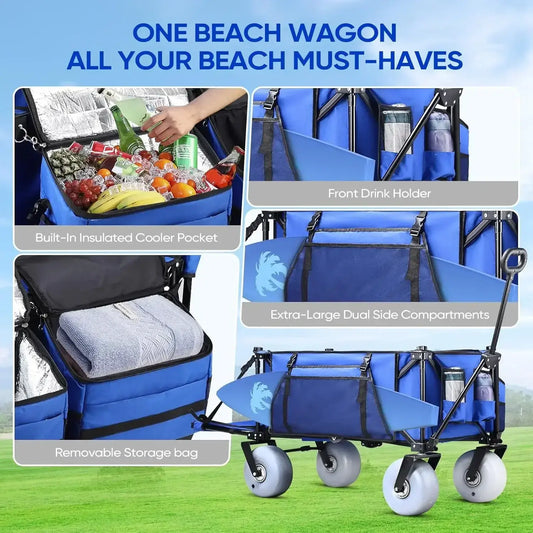 Beach Wagon with All-Terrain Balloon Wheels - Large Capacity