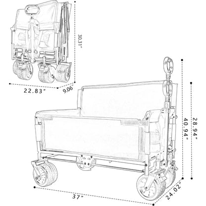 3-in-1 Heavy-Duty, Convertible, Folding Wagon Cart with Bench Seat & Storage – 500lb Capacity, 180L All-Terrain Wagon for Camping,