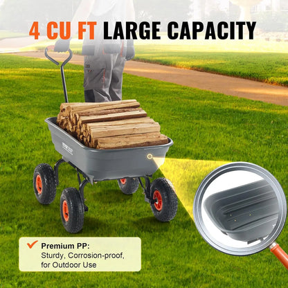 600lbs Poly Garden Dump Wagon Cart, with 10in All Terrain Wheels