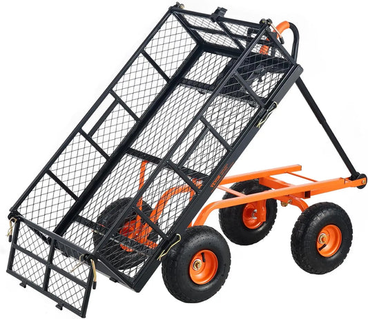 400lbs Steel Garden Dump Cart, Heavy Duty, Wagon with Removable Sides Convert to Flatbed Utility Liner 10in