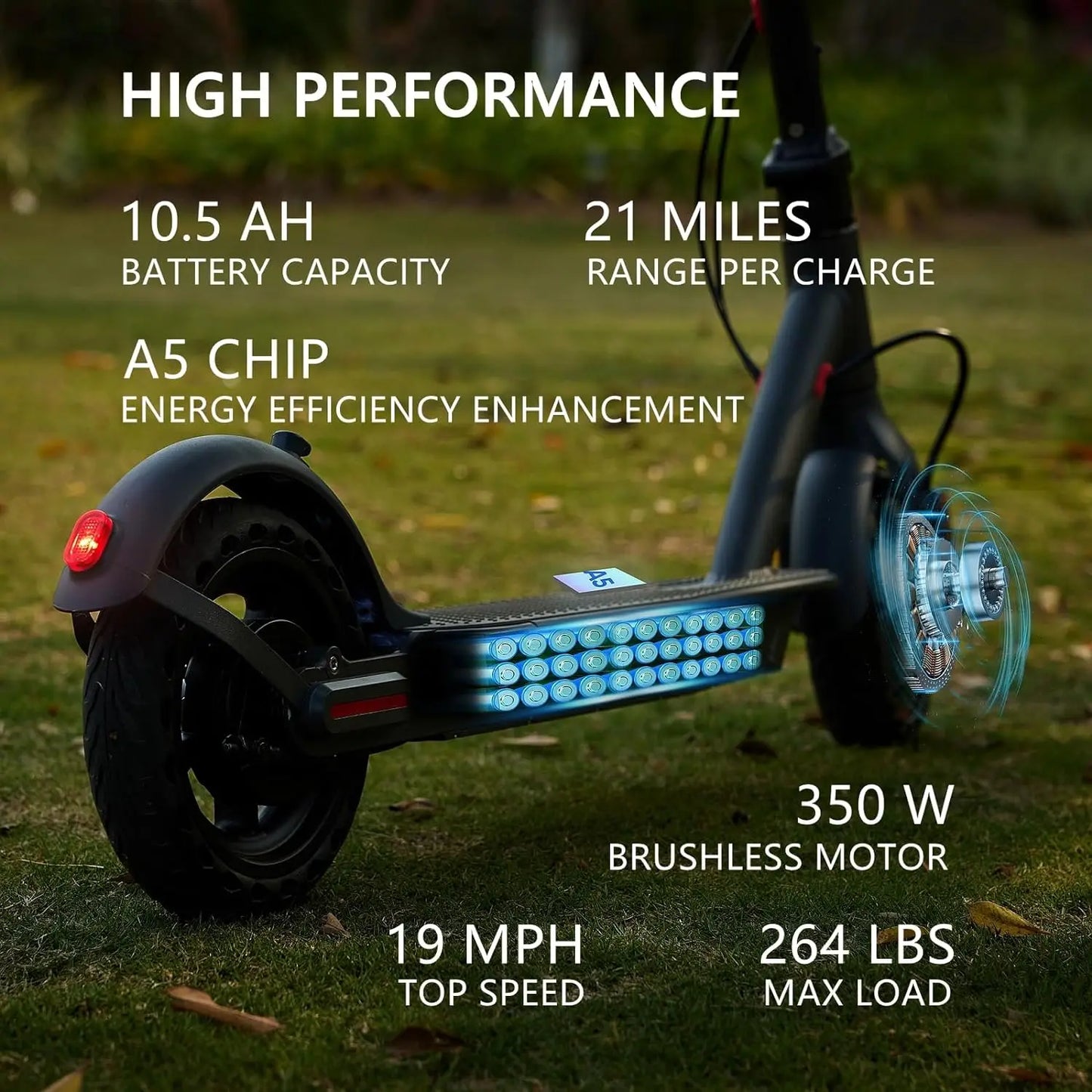 G5.0 Adult Foldable Electric Scooter, 36V 10.5AH 21Miles Long Range 19Mph 350 Motor