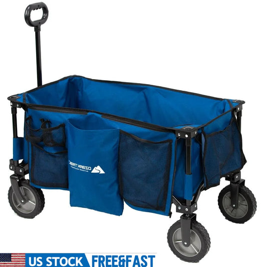 Foldable Camping Wagon with Telescoping Handle - Heavy Duty Steel Frame