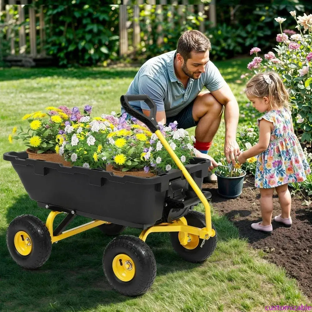 Garden Dump Cart Heavy-Duty 800lb Capacity with Quick-Release Dumping Feature