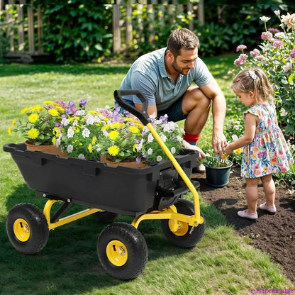 Garden Dump Cart Heavy-Duty 800lb Capacity with Quick-Release Dumping Feature