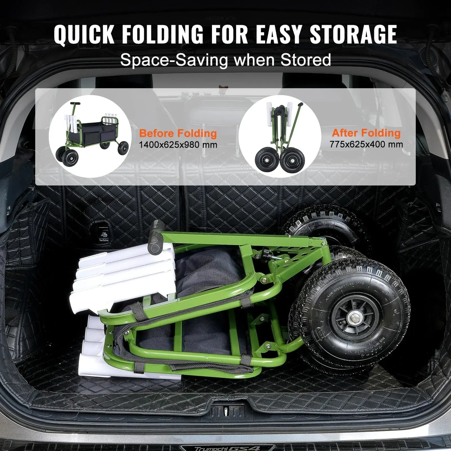 Foldable Fishing Cart, Marine Foldable Cart with (4 ) 11" Wheels, 8 Rod Holders, Pier Wagon Trolley for Sand, Picnic - quick fold for easy storage
