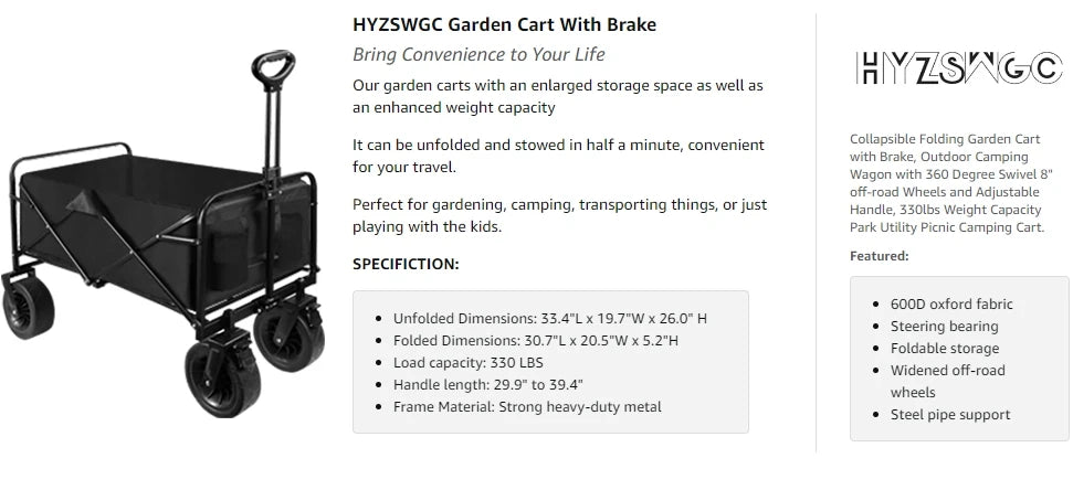 Black Collapsible Folding Wagon
