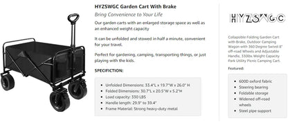 Black Collapsible Folding Wagon