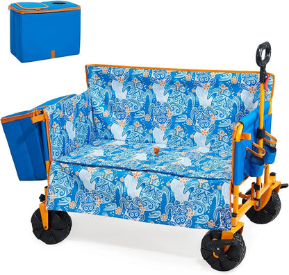 500lbs Love-Seat Wagon, Foldable, 3-in-1 Bench Wagon Seat for 2 Adults, Heavy Duty Utility Cart, 31L Detachable Cooler Bag, Adjustable