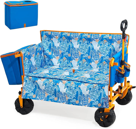 500lbs Love-Seat Wagon, Foldable, 3-in-1 Bench Wagon Seat for 2 Adults, Heavy Duty Utility Cart, 31L Detachable Cooler Bag, Adjustable