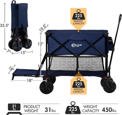 Collapsible Double Decker Wagon, Folding Wagon Cart with Tailgate, Beach Wagon with Big Wheels - product dimensions