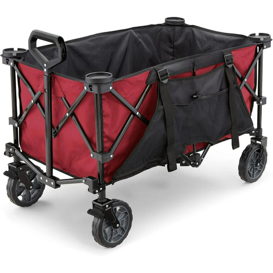 Foldable Wagon, Heavy Duty Collapsible Cart with Wheels, 7 Cu Ft, Red