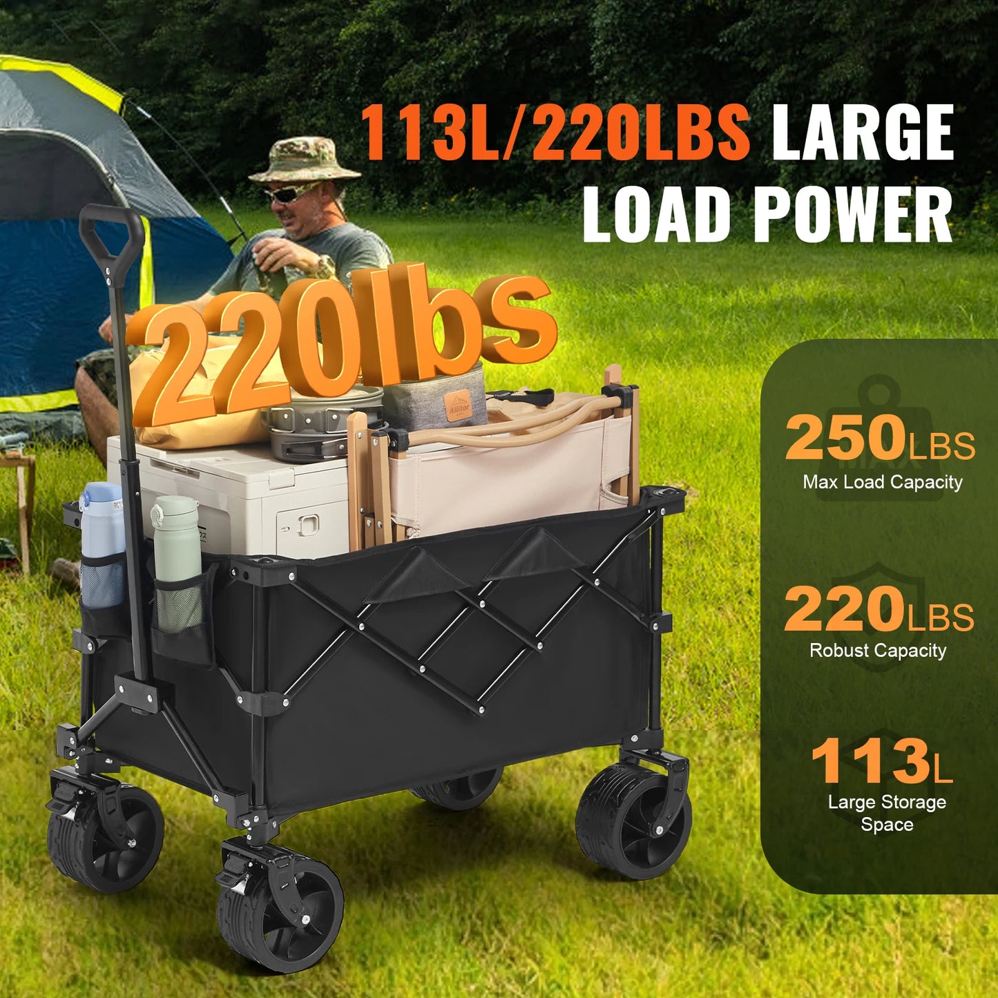 Collapsible Folding Wagon with All-Terrain Wheels