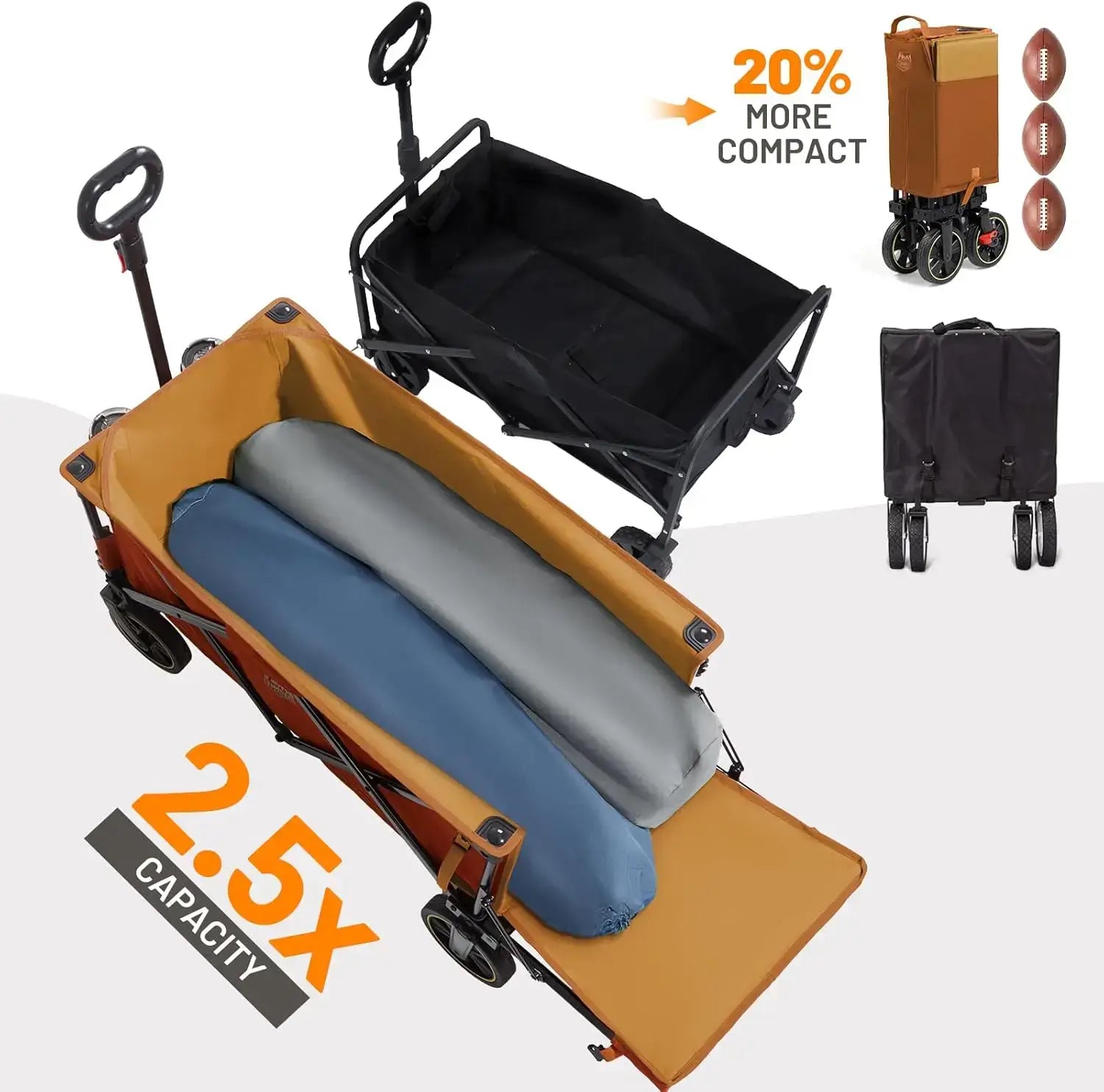 Extra Long Collapsible Wagon with Tailgate and Brakes, 300lbs Heavy Duty Foldable Wagon with Adjustable Handle, 250L - large capacity