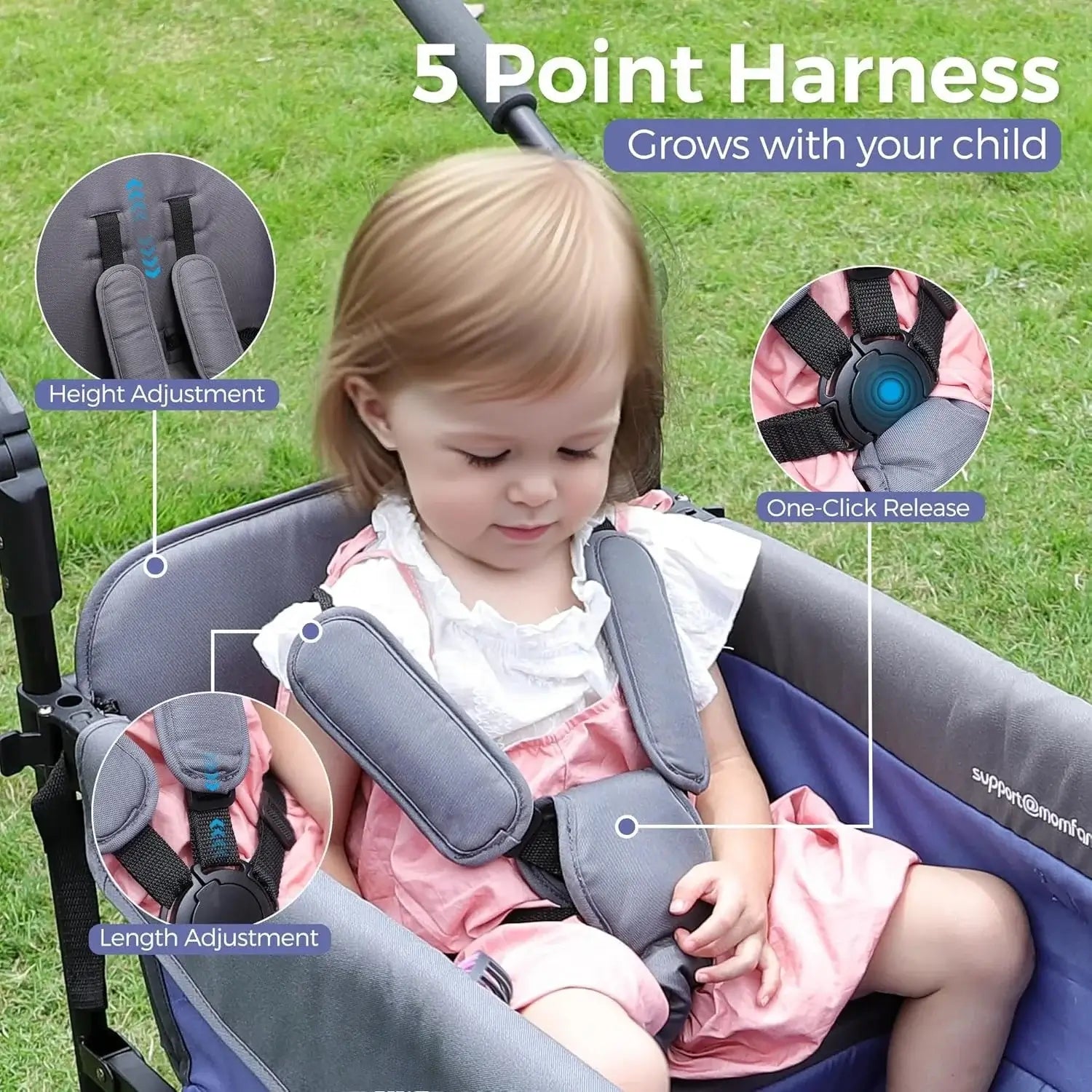 Double Stroller Wagon for 2 Kids with Canopy, Foldable, All-Terrain with Adjustable Push/Pull Handle, Parent Organizer - 5 points harness