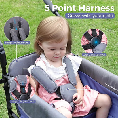 Double Stroller Wagon for 2 Kids with Canopy, Foldable, All-Terrain with Adjustable Push/Pull Handle, Parent Organizer - 5 points harness
