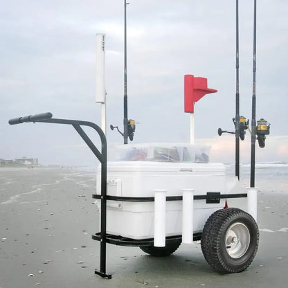 Deluxe Surf, Pier and Beach Cart – Outdoor Fishing Rolling Wheel Wagon - 7 rod holders