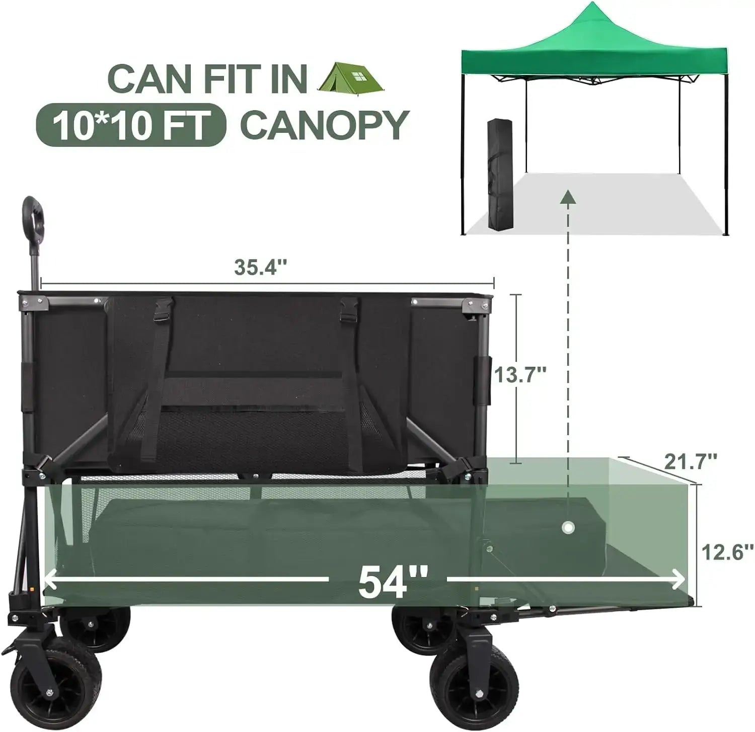 Double Decker Collapsible Wagon, Heavy Duty, 600LBS 400L Capacity Foldable Utility Cart with Big Wheels - extension dimensions