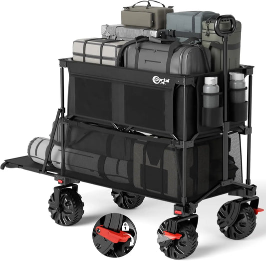 400L Large Capacity, Double Decker, Collapsible Wagon, Heavy Duty 450LB with Tailgate