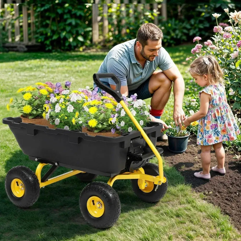 Garden Dump Cart Heavy-Duty 800lb Capacity with Quick-Release Dumping Feature