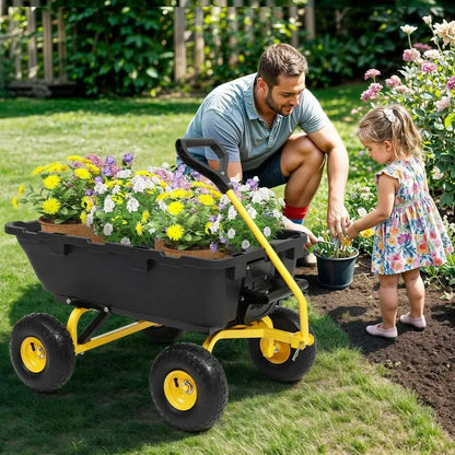 Garden Dump Cart Heavy-Duty 800lb Capacity with Quick-Release Dumping Feature