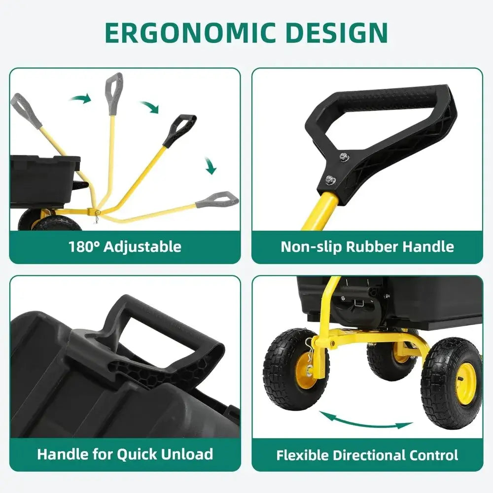 Garden Dump Cart Heavy-Duty 800lb Capacity with Quick-Release Dumping Feature