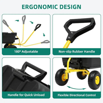 Garden Dump Cart Heavy-Duty 800lb Capacity with Quick-Release Dumping Feature