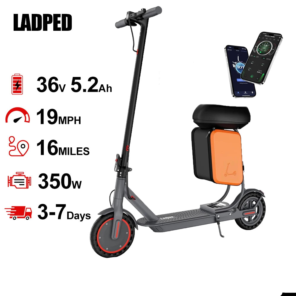 LP60 Adult Foldablel Electric Scooter with seat, 350W Motor 36V 5.2Ah Battery, 19mph Max Speed, Up to 16miles Range