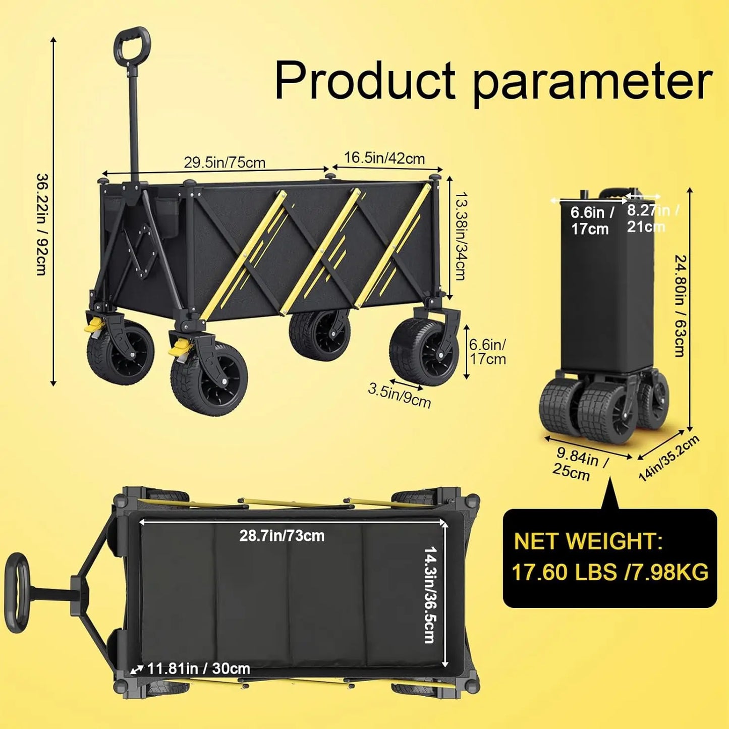 Foldable Wagon - Heavy Duty Garden cart with Large All-Terrain Wheels